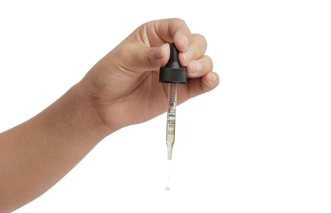 hand holding dropper with measurement per 0.25mL