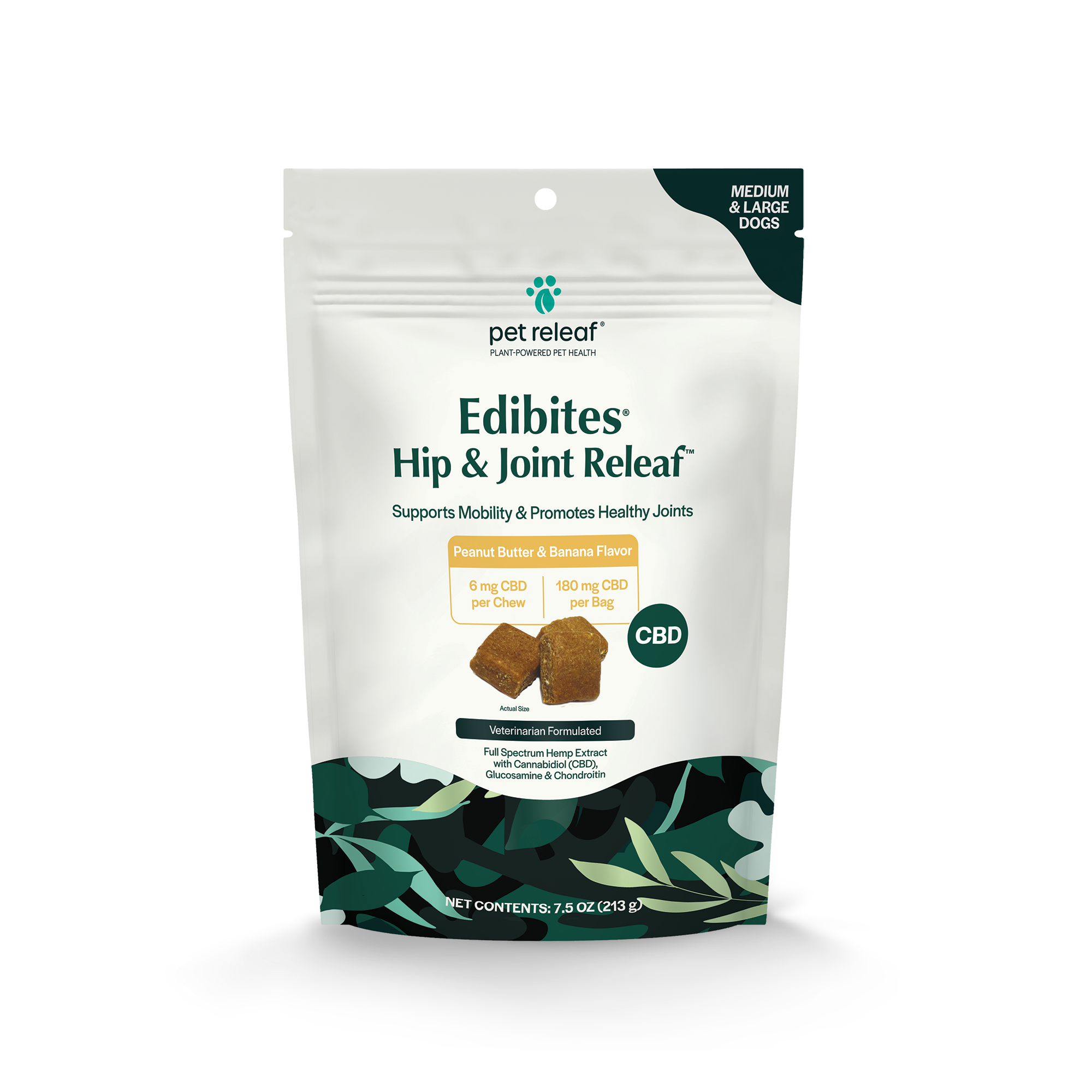 Hip and Joint Releaf Edibites for Medium Large Dogs Peanut Butter Banana Flavor