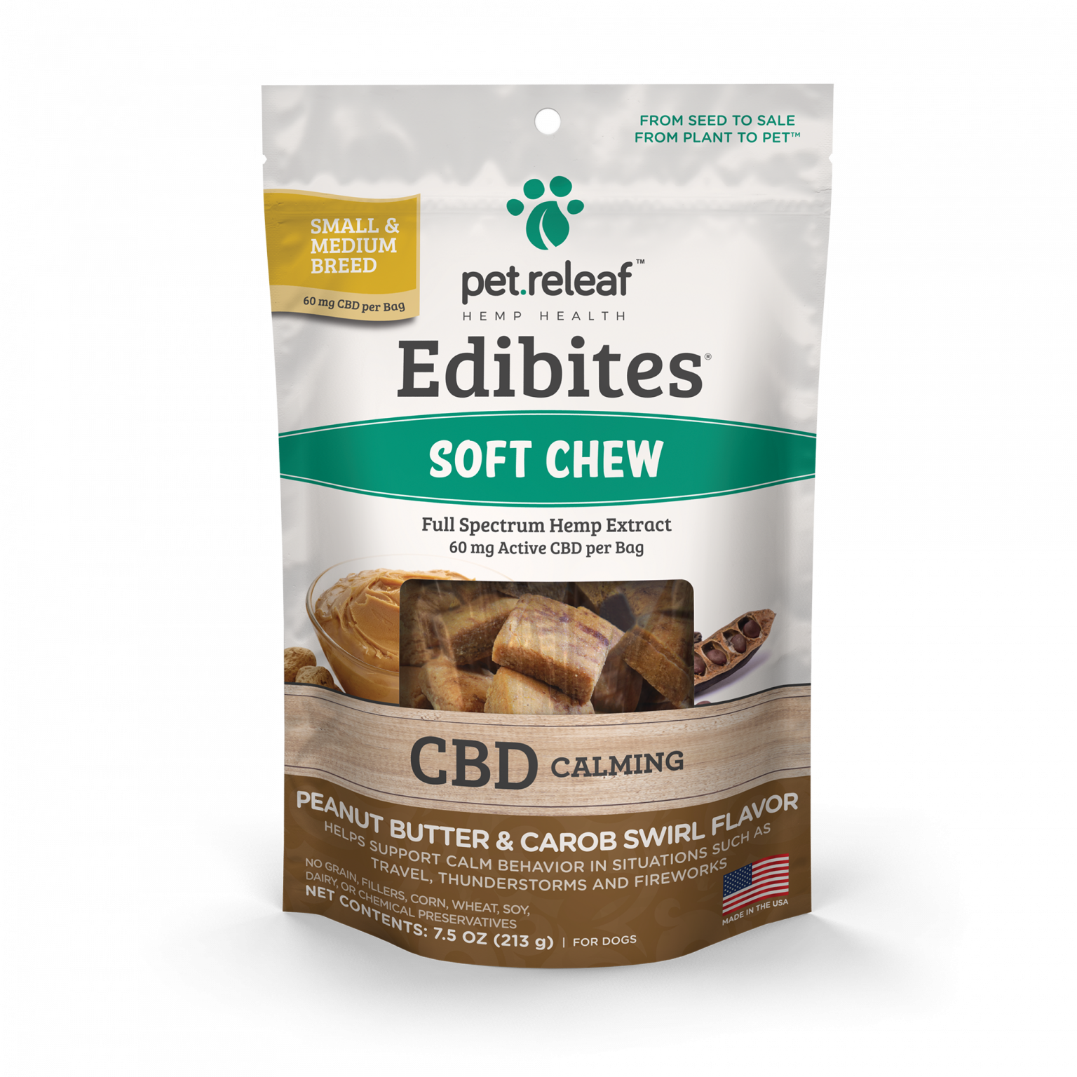 CBDInfused Peanut Butter & Carob Hemp Oil Edibites (Calming) For Dogs